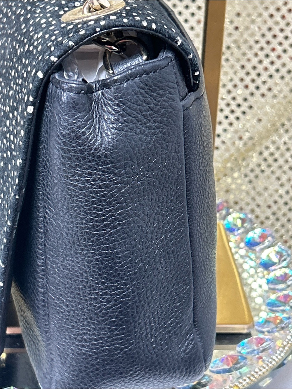 Karl Lagerfeld Chain Black Shimmery Tweed Look Shoulder Bag Approx. 13 x 8 x 3 - Picture 4 of 11